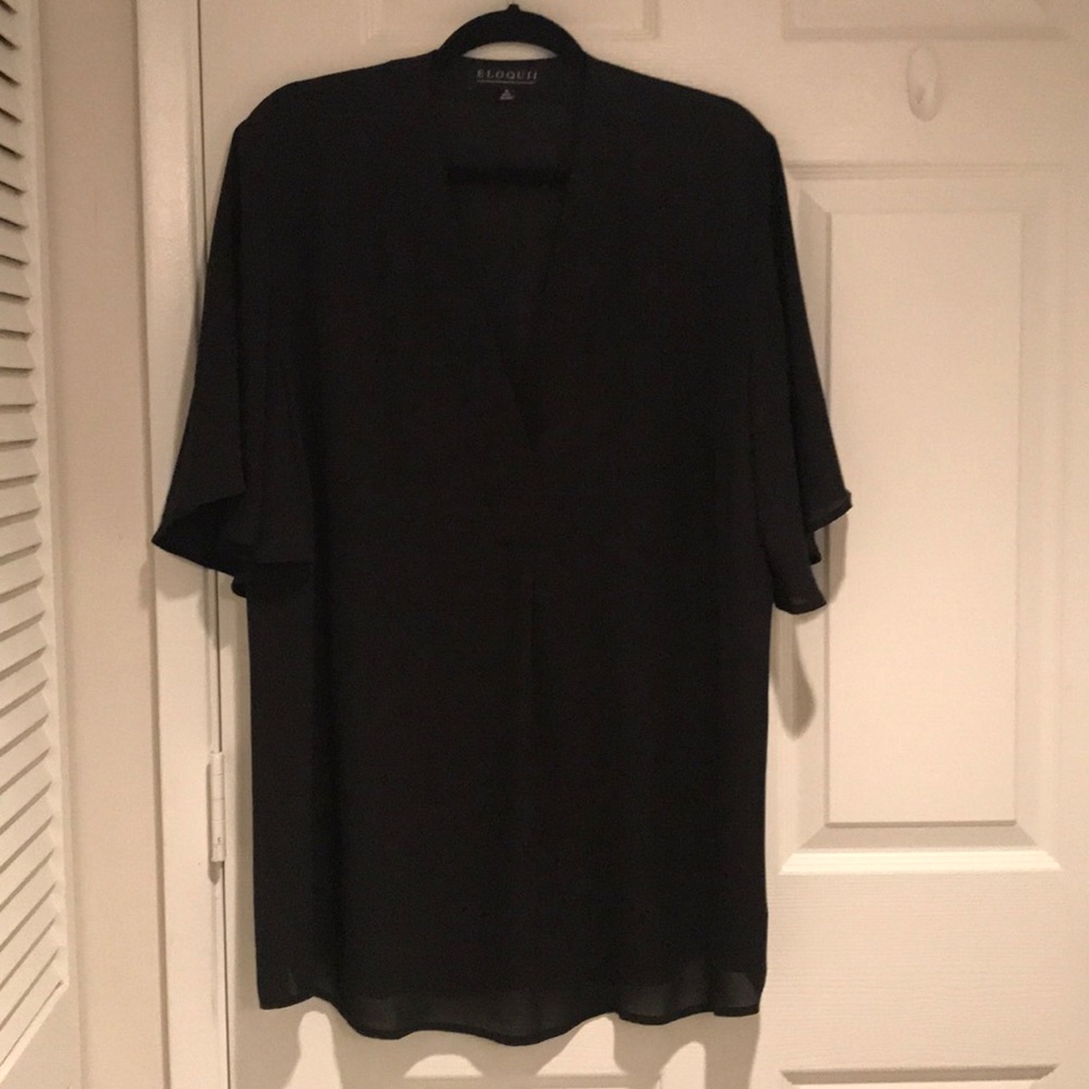 ELOQUII Flutter Sleeve Pleat Front Tunic